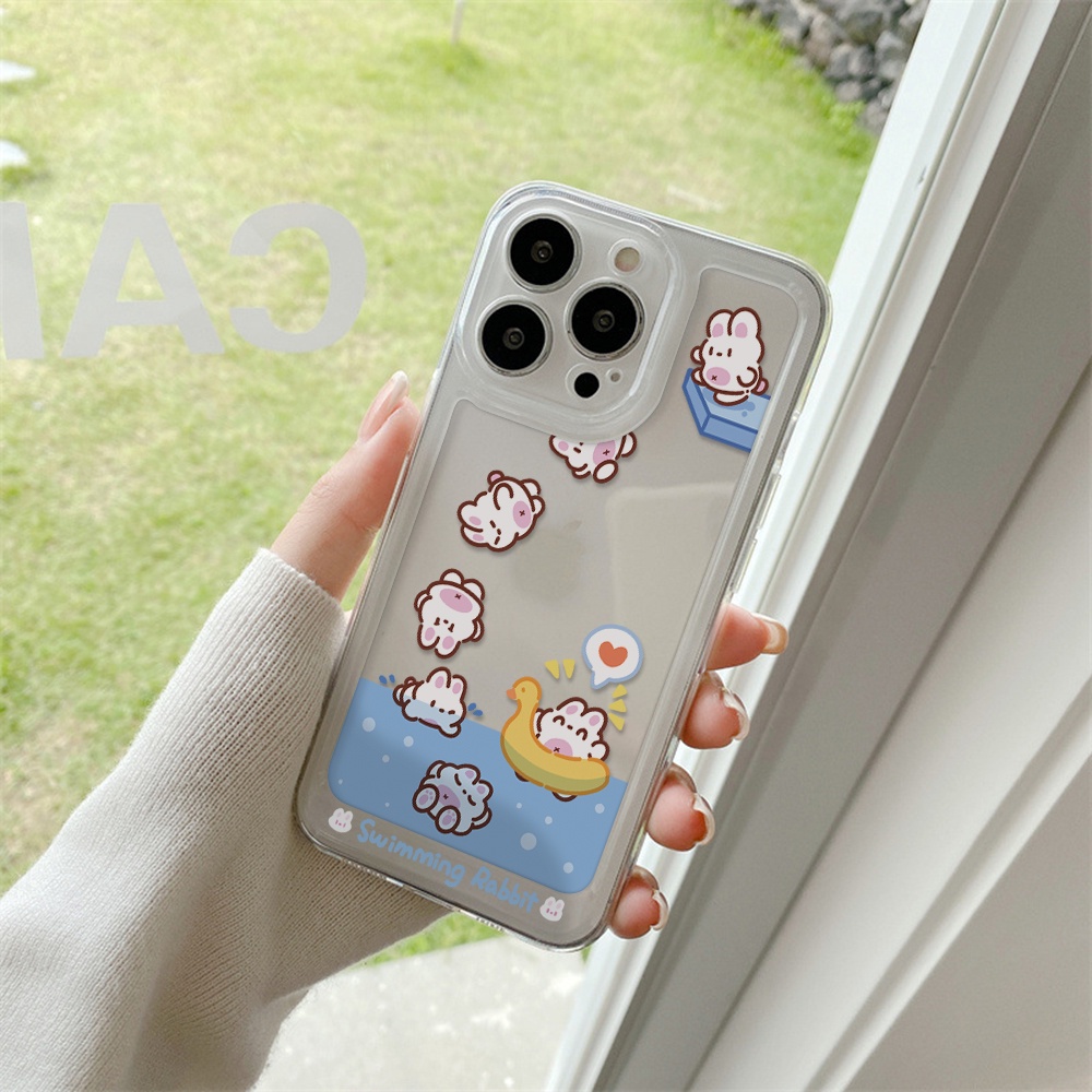 Ốp Điện Thoại Chống Sốc Họa Tiết Thỏ Bơi Lội Cho IPhone 11 13 12 X XS Pro Max XR 12 13