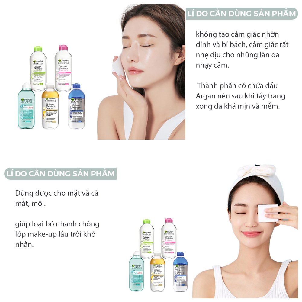 Nước tẩy trang dưỡng ẩm cho da mụn da dầu không cồn 3 in 1 400ml nước tẩy trang Garnier Tout En - NTT02