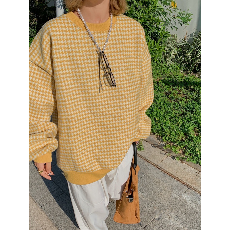 Áo nỉ nữ dài tay cổ tròn thời trang Hàn Quốc