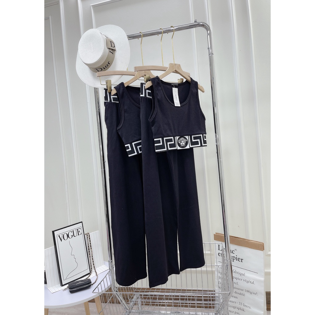 Set áo croptop ba lỗ quần ống rộng DN289