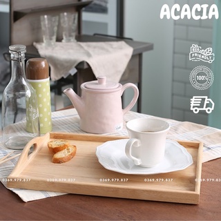 Khay gỗ đựng đồ ăn, Khay gỗ có tay cầm đựng trà bánh - ACACIA