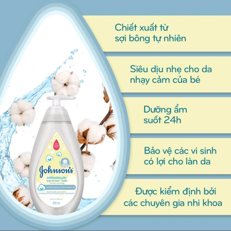 Sữa tắm gội toàn thân Johnson baby cotton touch 500ml