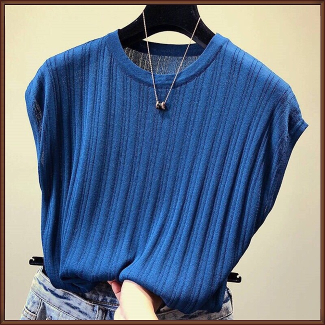 Áo Dệt Kim Tay Ngắn Cổ Tròn Màu Sắc Đơn Giản Thời Trang Mùa Hè Cho Nữ