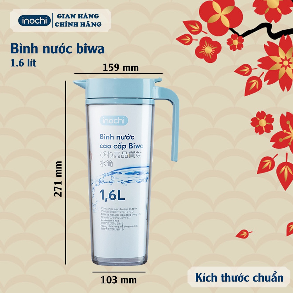 Bình Nước Bình Đựng Nước Uống Cao Cấp Biwa Inochi 1,2l-1.6l An Toàn Cho Sức Khoẻ Với Khả Năng Kháng Khuẩn