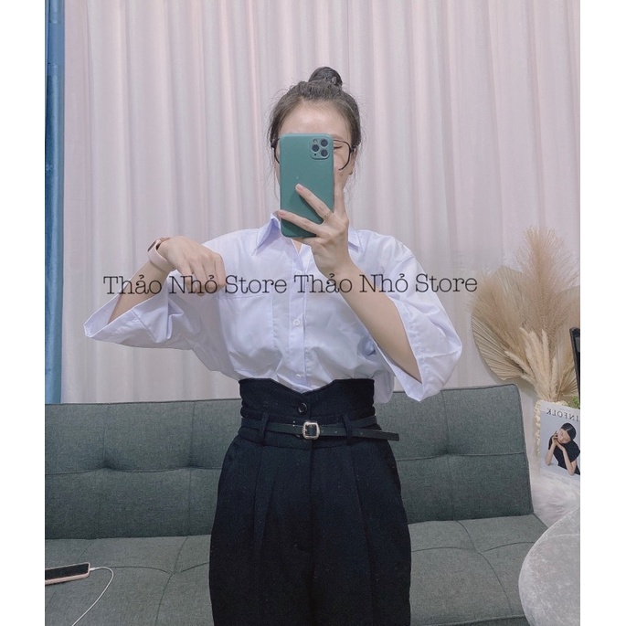 sơmi trắng tay ngắn form rộng ( hình thật shop Thảo Nhỏ Store chụp )