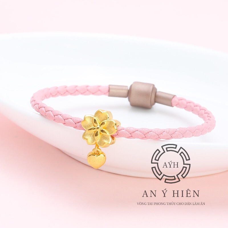 Vòng dây da Hồng chốt vuông