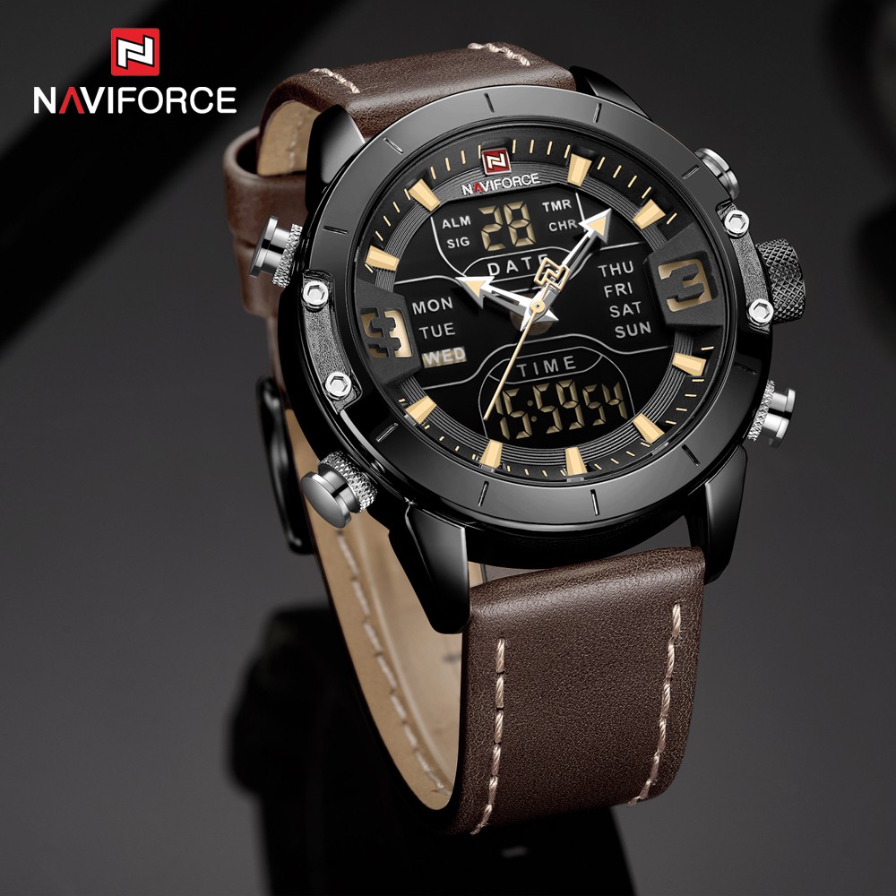 Đồng Hồ Analog Máy Quartz Dây Da Chống Thấm Nước NAVIFORCE Kiểu Dáng Thể Thao Cho Nam