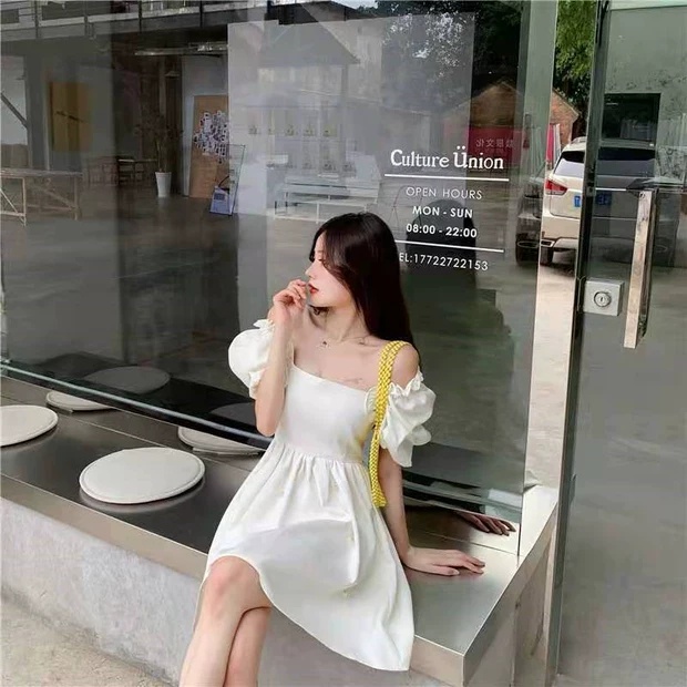 Váy nữ cổ vuông thiết kế tay phồng dáng xòe, Đầm thời trang công sở cao cấp dự tiệc sang trọng V113 | BigBuy360 - bigbuy360.vn