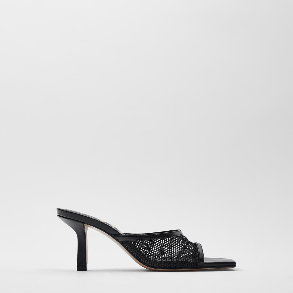ZARA- Dép cao gót DA BÊ thật màu đen size 37EU- 11303610040
