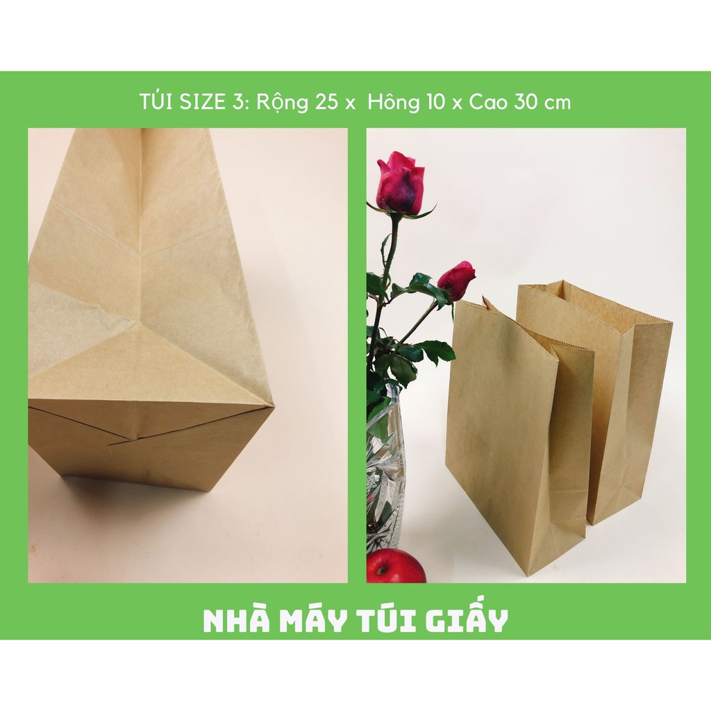 100 Chiếc Túi giấy kraft Nhật Kt: SIZE 3: 25x10x30cm KHÔNG QUAI ( ẢNH THẬT VÀ VIDEO)