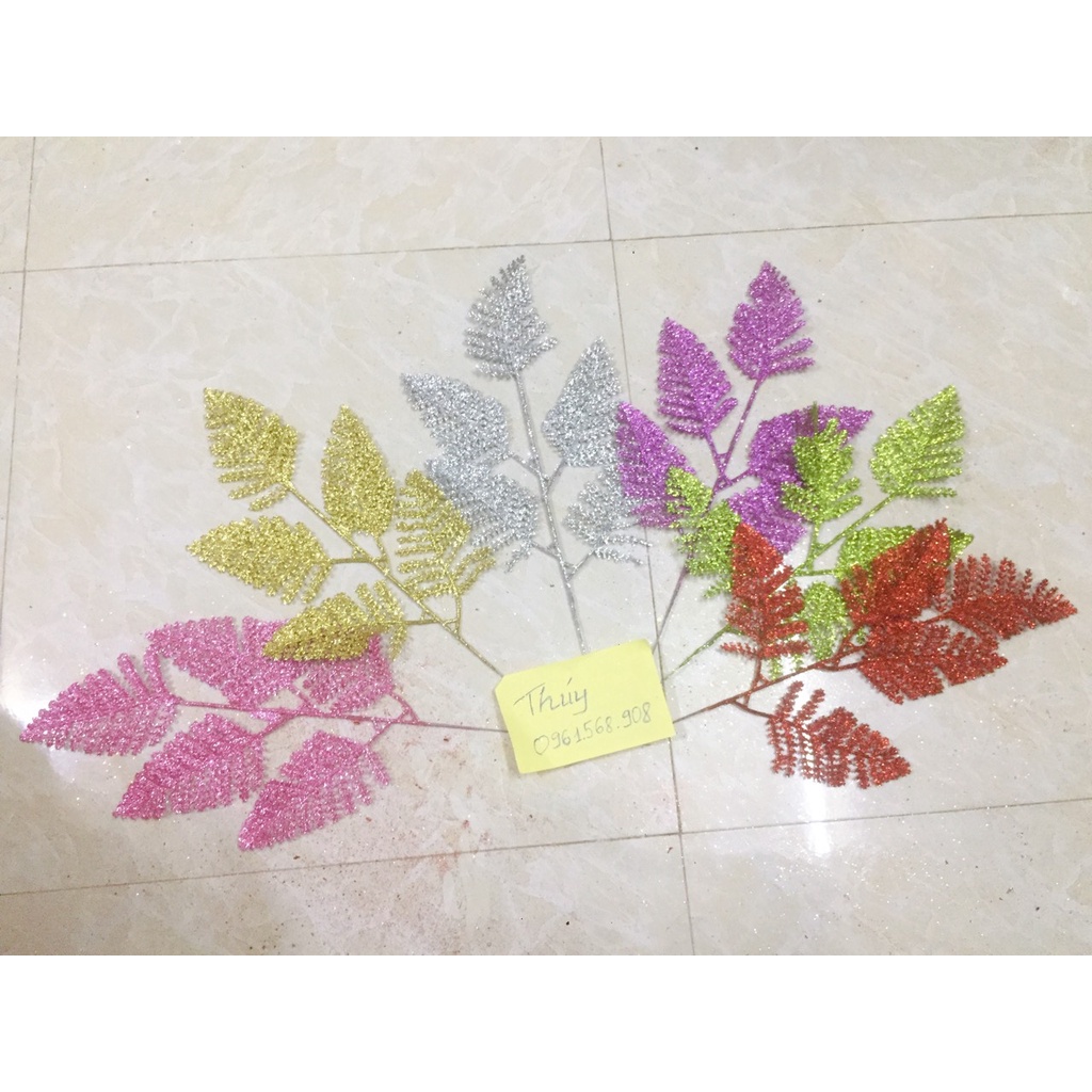 Lá dương sỉ hoa phủ nhũ, kim tuyến trang trí oản tài lộc, tháp bánh, tháp nước | Phụ kiện trang trí