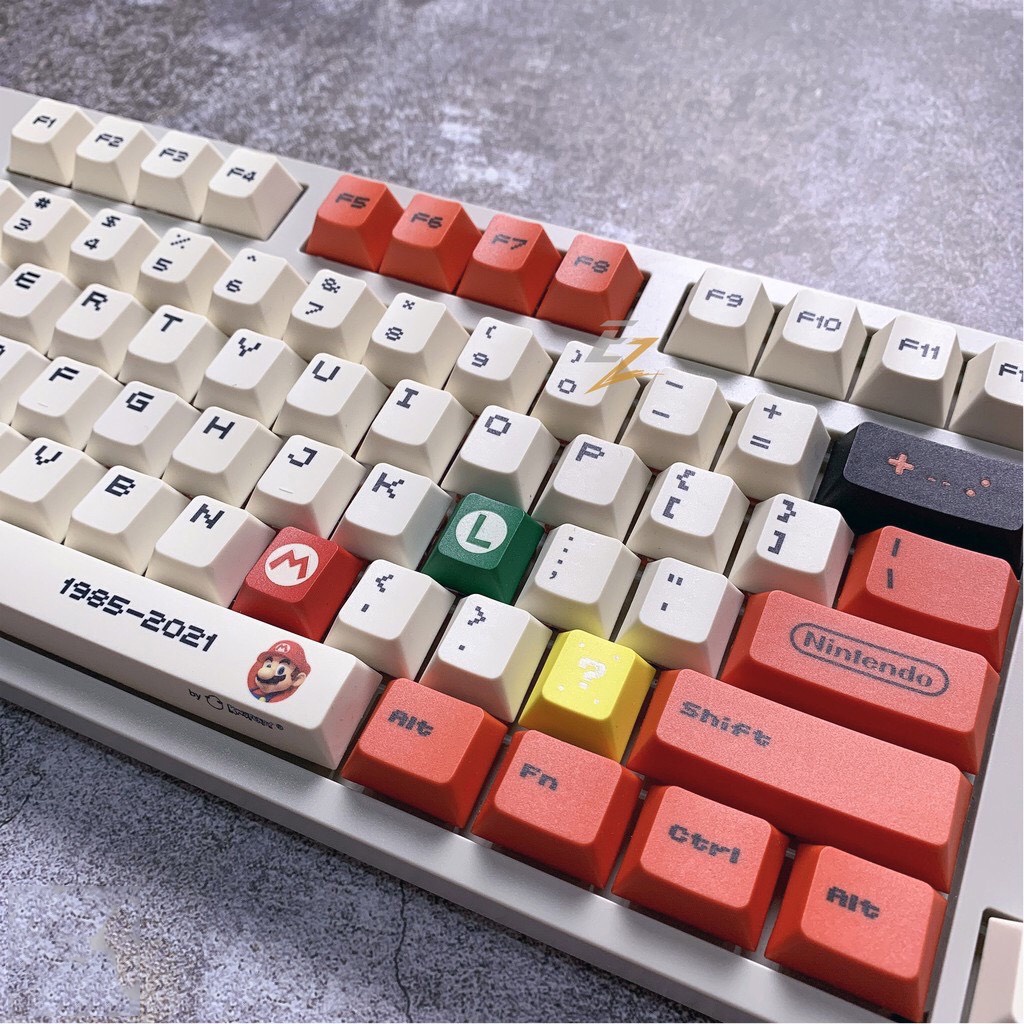 Keycap Cho Bàn Phím Cơ Retro Mario Thick PBT, In Dyesub 128 Phím Cherry Profile Của EZ