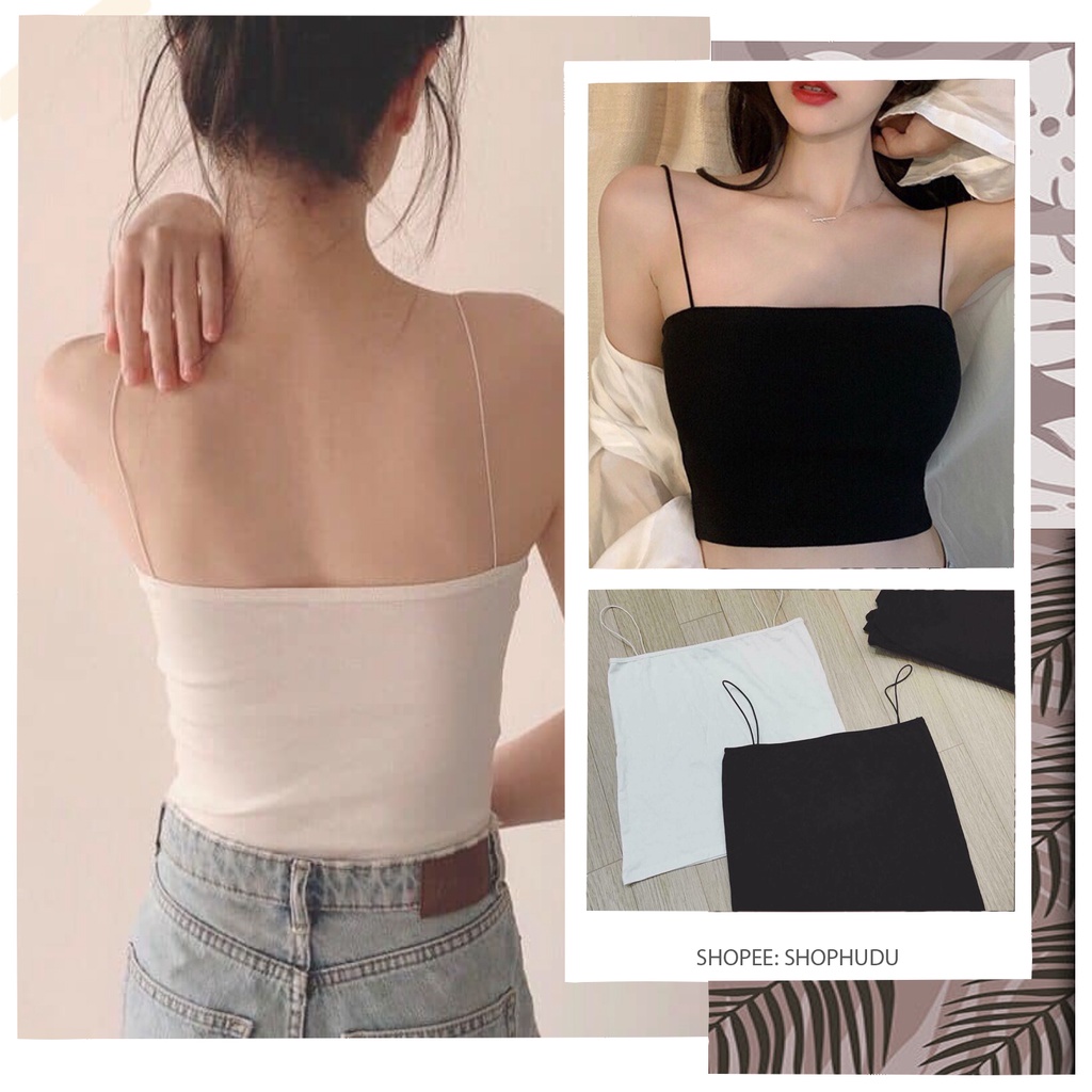 A014 Áo hai dây mảnh dáng ôm body sexy trẻ trung dễ thương Ulzzang, áo hai dây nữ dây bún đen trắng Hàn Quốc cute