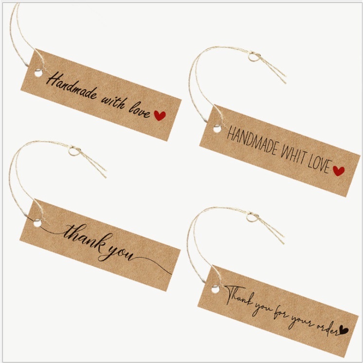 SET 50 DÂY VÀ TAG THANK YOU, THẺ BẰNG GIẤY KRAFT TRANG TRÍ ĐA NĂNG