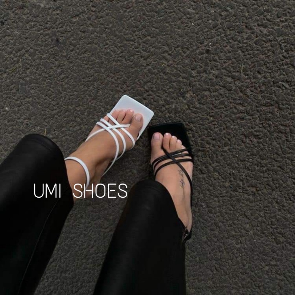 [NOWSHIP] Giày sandal gót nhọn nhiều quai mảnh dây mũi vuông kiểu guốc cao gót 6cm nữ tính nhẹ nhàng công sở đơn giản