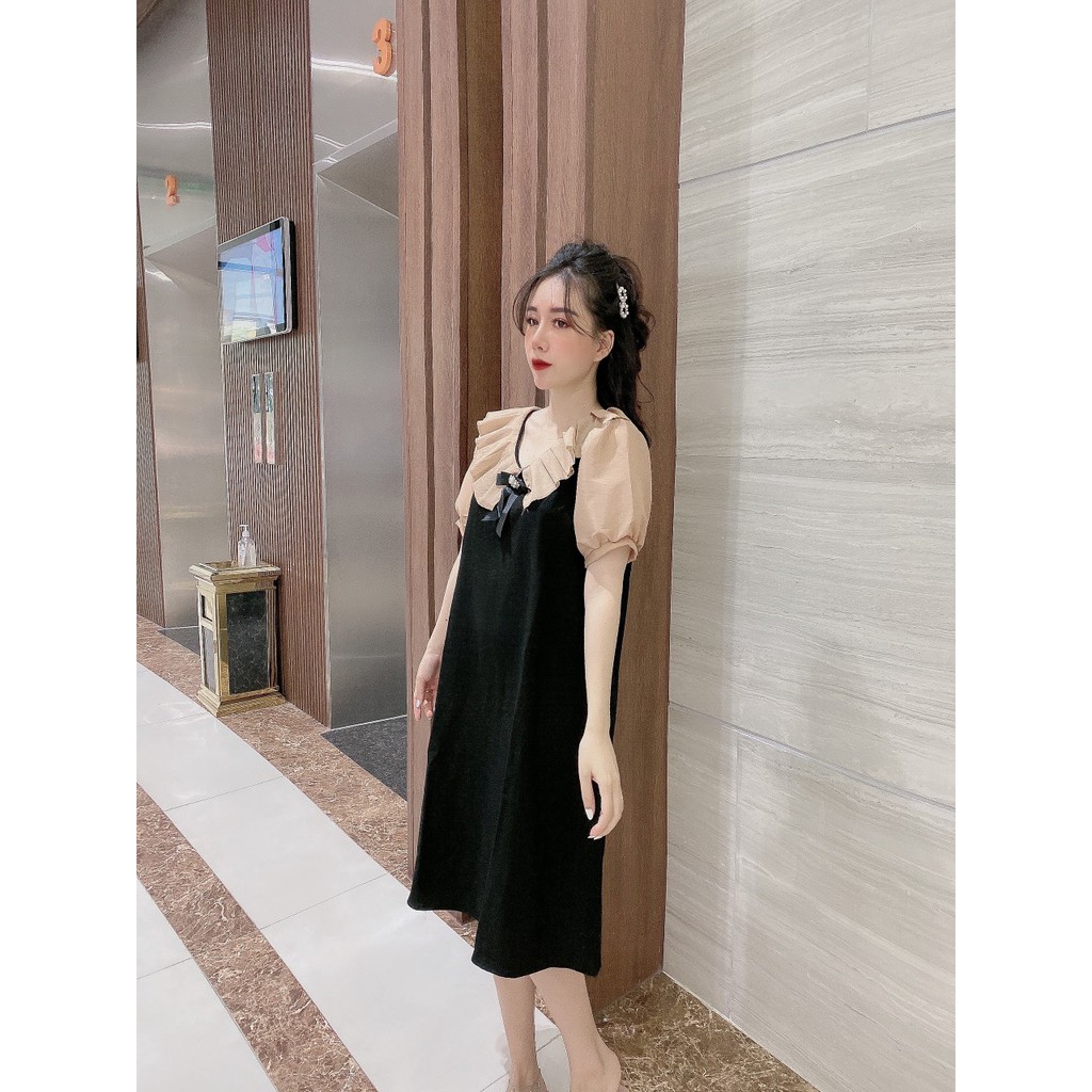 váy suông cổ bèo kèm nơ chất đũi xước | BigBuy360 - bigbuy360.vn