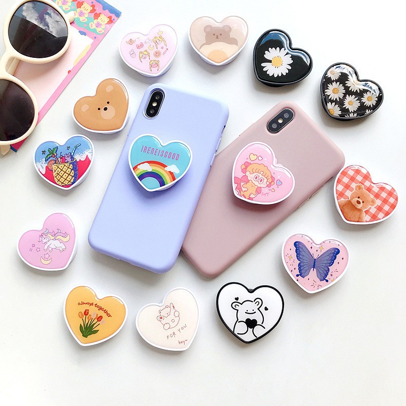 Universal Mobile Phone Stand Foldable Bracket Cute Love Heart Unicon Brown Bear Finger Ring Holder