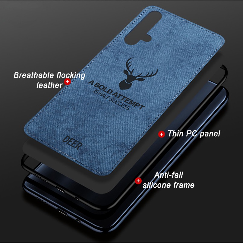 Ốp điện thoại bằng vải canvas mềm in hình nai 3D cho Huawei Nova 5T ( mua 1 tặng kính cường lực )