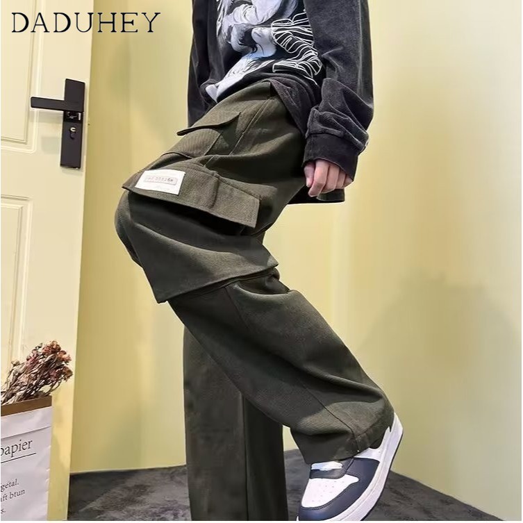 DaDuHey Men's and Women's American High Street Vibe Casual Pants Hip-Hop Fashionable Brand Loose Straight Overalls