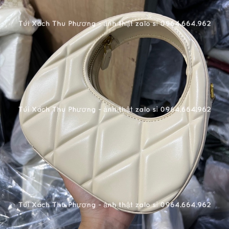 Túi quai xách thời trang nữ - Túi đeo chéo dáng tròn trần ô chất da pu, dây da phối xích dập logo siêu xịn (ảnh thật)