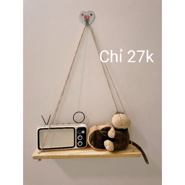 Combo 3 kệ treo dây thừng gỗ màu tự nhiên
