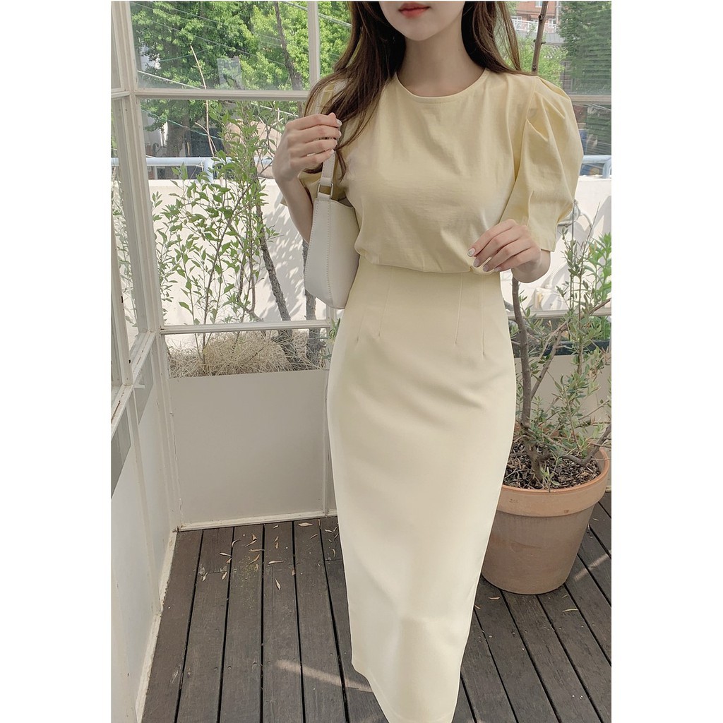 Set Áo Kiểu Tay Phồng + Chân Váy Dài Lưng Cao Thời Trang Thoải Mái Cho Nữ 43792
