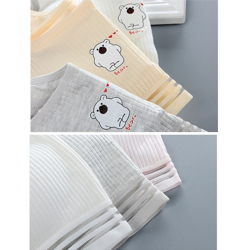 Wi Pubgerty Áo Ngực Thể Thao Cotton Không Dây Thoáng Khí In Họa Tiết Gấu Hoạt Hình Có Đệm Gân Cho Nữ