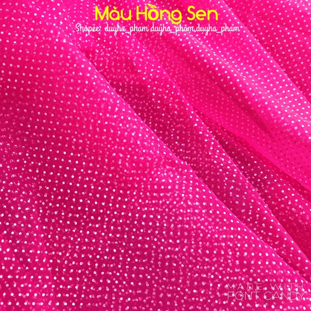 VẢI VOAN KÍNH IN CHẤM BI HỒNG