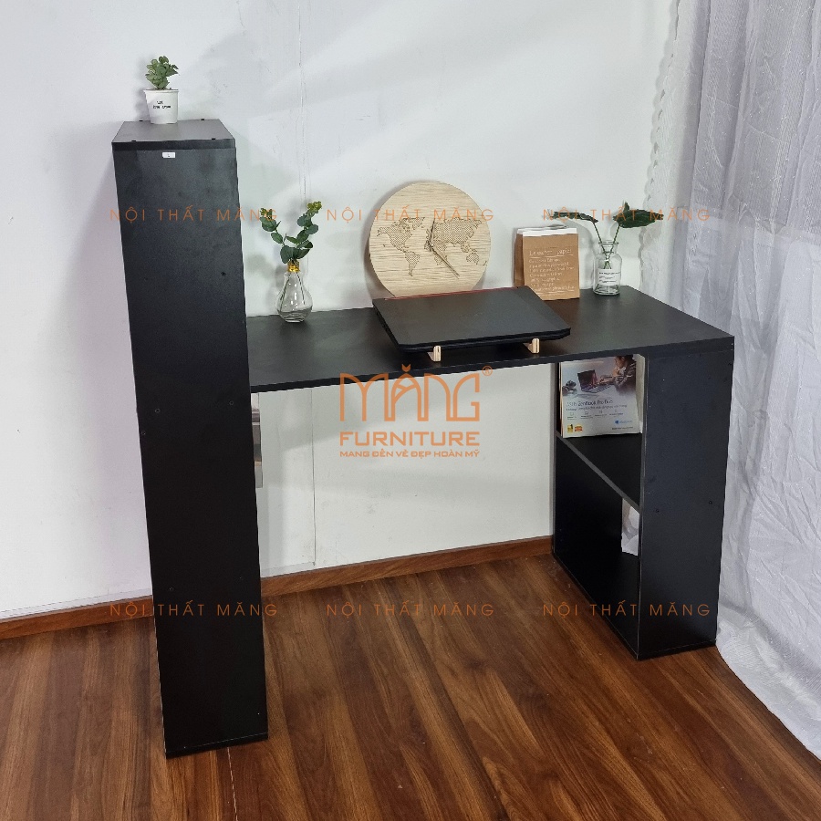bàn làm việc gỗ kết hợp kệ sách, dùng học bài, để máy tính cho học sinh, sinh viên giá rẻ mẫu blv16