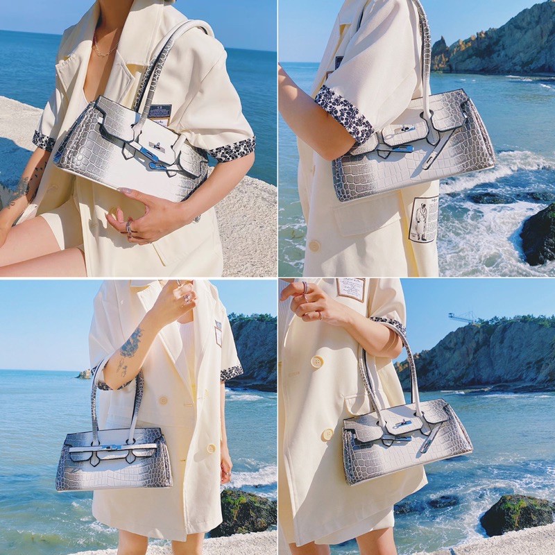 TÚI KẸP NÁCH DÁNG DÀI CÓ DÂY ĐEO CHÉO DA CÁ SAU LOANG MÀU SIÊU ĐẸP ♥️