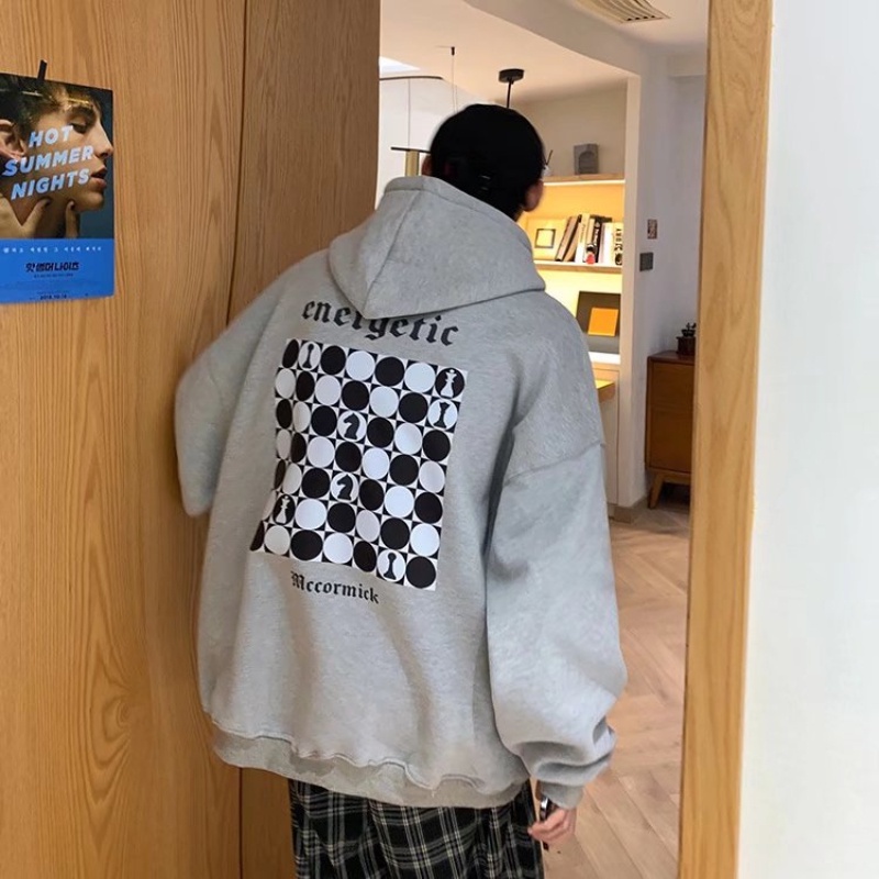 Áo hoodie tay dài dáng rộng in chữ phong cách Hàn Quốc thời trang thu đông cho nam