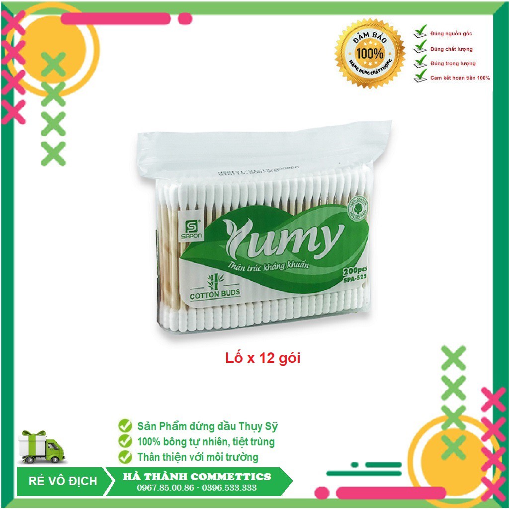 Bông Ngoáy Tai Yumy (Bịch 12 gói) Mềm Mại Chắc Chắn Tiệt Trùng Tinh Khiết - HT114