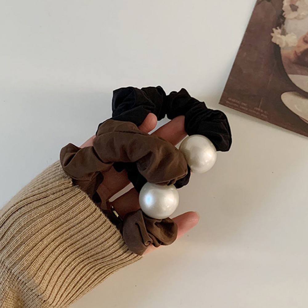 Dây Buộc Tóc Co Giãn Màu Trơn Đính Ngọc Trai Thời Trang Thu Đông Cho Nữ