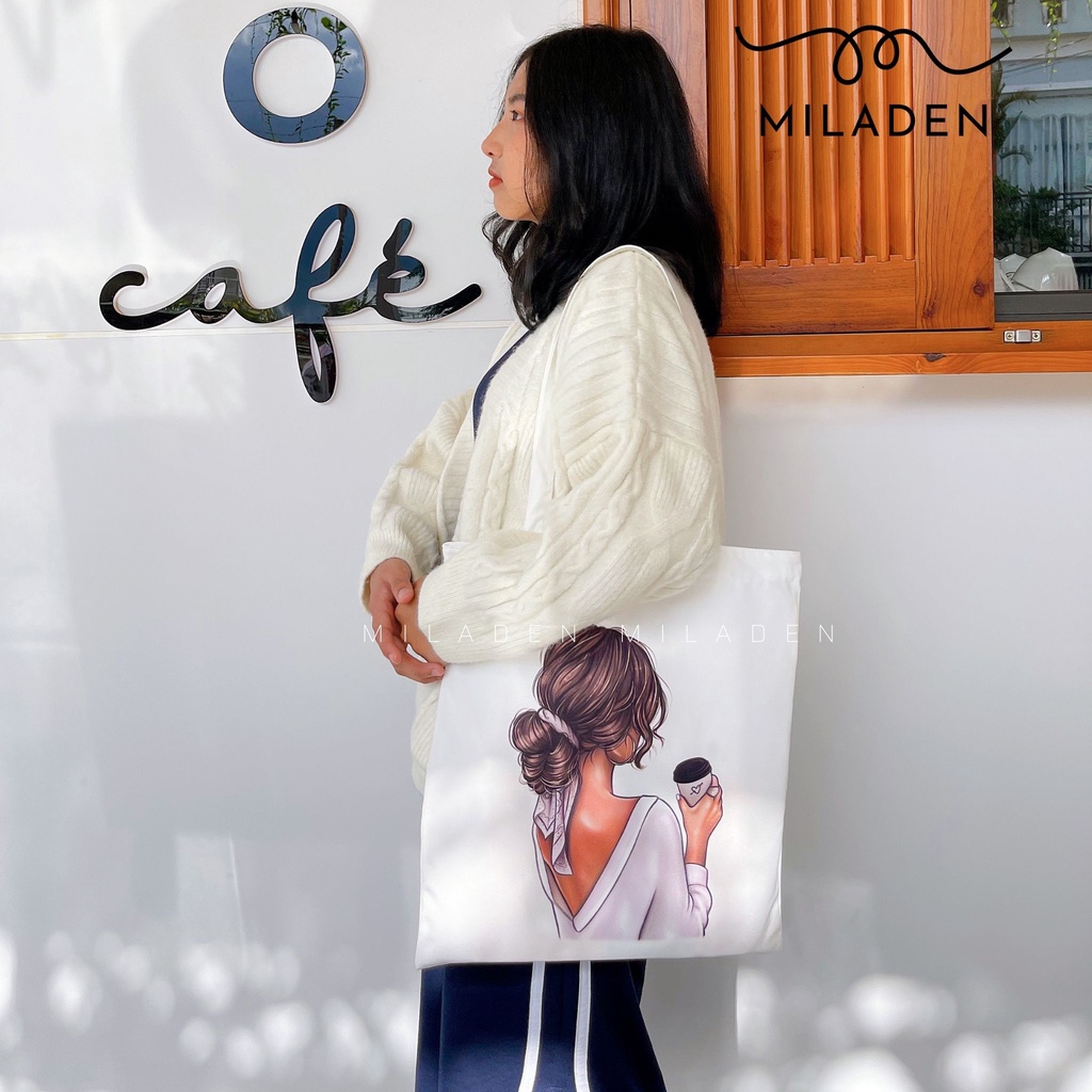 Túi Vải, Túi Tote Canvas Cao Cấp Girl Coffee Miladen