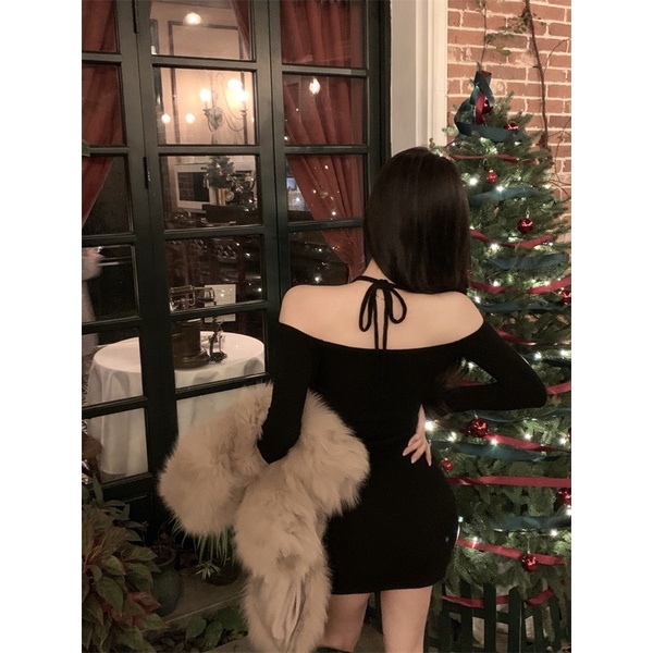 Urihouse - ĐẦM SIZE XS tay rớt cổ yếm dài tay hở lưng dáng ôm body sexy quyến rũ