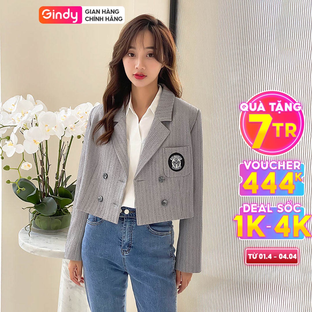 Áo khoác nữ áo blazer ctoptop GINDY cổ vest 2 lớp tay dài dáng lửng có đệm vai thời trang thu đông phong cách A10122