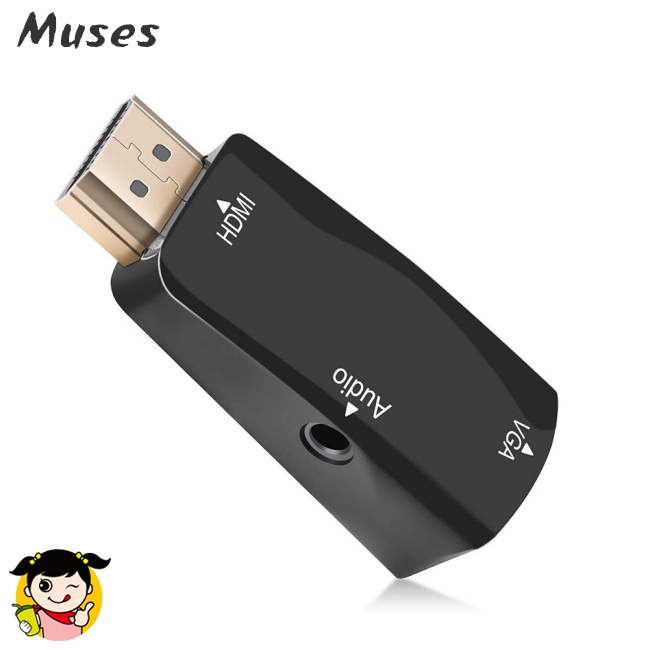 Muse07 Adapter nối cổng 1080P HDMI sang VGA cho laptop và máy tính with 3.5 mm Audio Video Jack