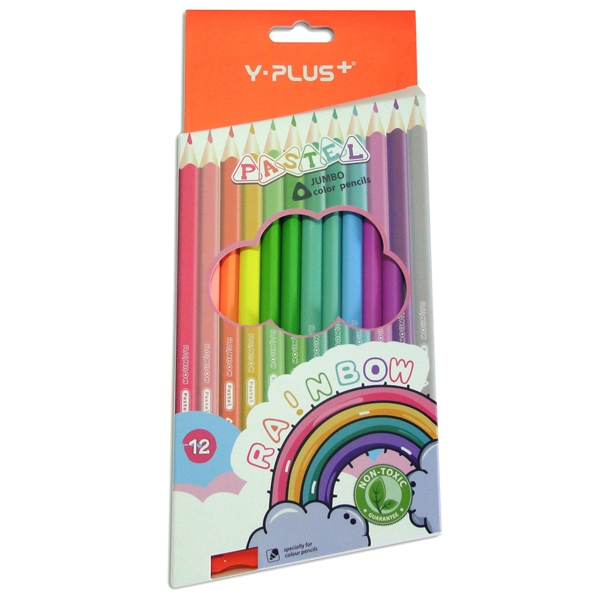 Bút Chì Màu Gỗ YPLUS+ Rainbowl Pastel Jumbo 12 Màu Có Chuốt PC200300-RB