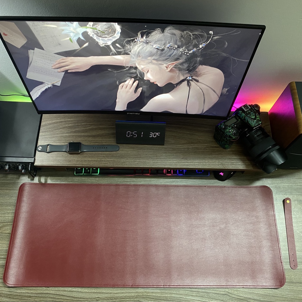 [800x300 2 Mặt ] Lót Chuột Da Cỡ Lớn - Mousepad 2 Màu Đen - Đỏ Mận