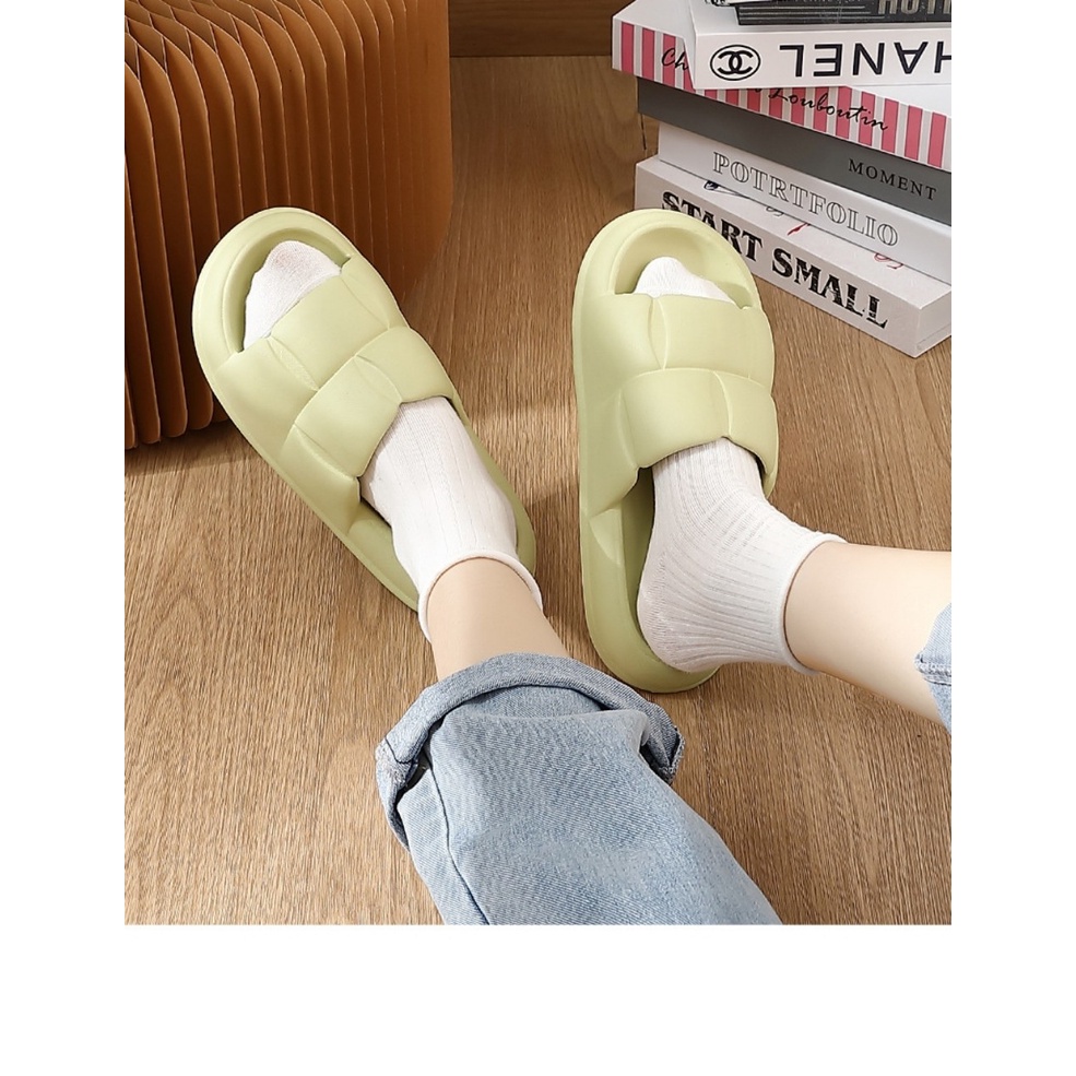 Dép Bánh Mỳ Nữ Béo Đế Xôp Tăng Chiều cao Quai Ngang Vân Nổi