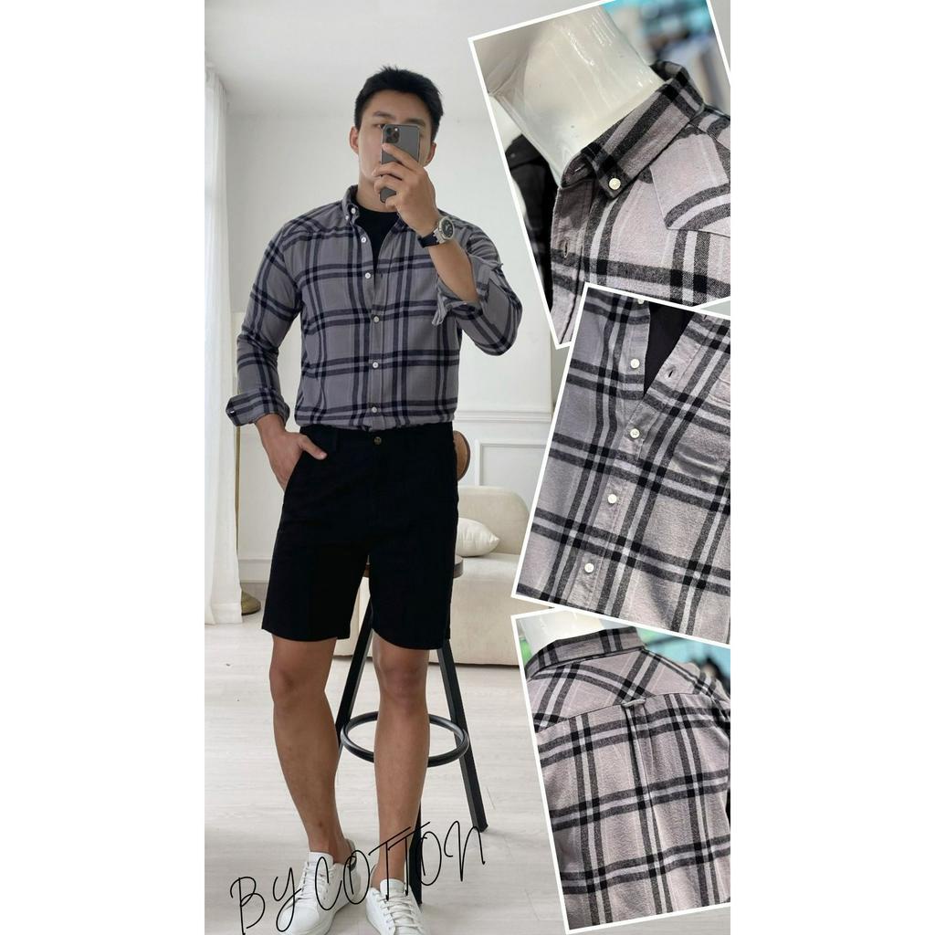 Áo Sơ Mi Nam Cao Cấp Black Grey Checked Flannel Shirt BY COTTON