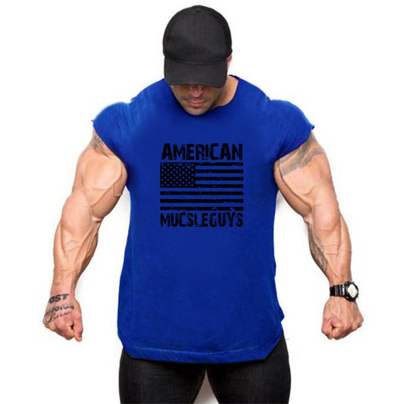 Short Sleeves Mens Clothing Gym Usa American Flag Graphic Top Tee Workout Tshirt