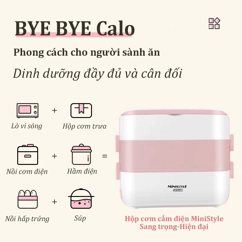 Hộp Cơm Văn Phòng Cắm Điện 3 Tầng HỘP CƠM CẮM ĐIỆN ĐA NĂNG Hâm Nóng, Giữ nhiệt Tốt - 4 BÁT Inox CAO CẤP MINISTYLE | BigBuy360 - bigbuy360.vn