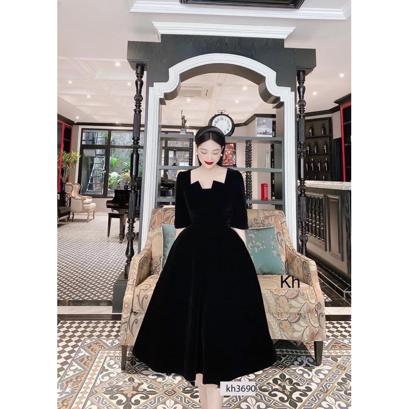 ⚡️ĐẦM NHUNG⚡️Đầm nhung cổ V 2 màu đen đỏ | BigBuy360 - bigbuy360.vn