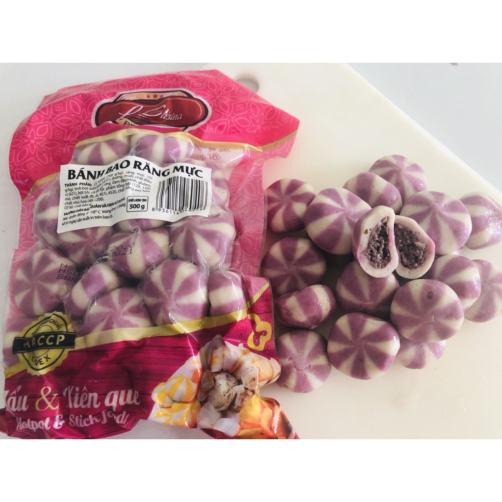 Gói 500g viên thả lẩu bánh bao răng mực Lacusina ( màu tím)