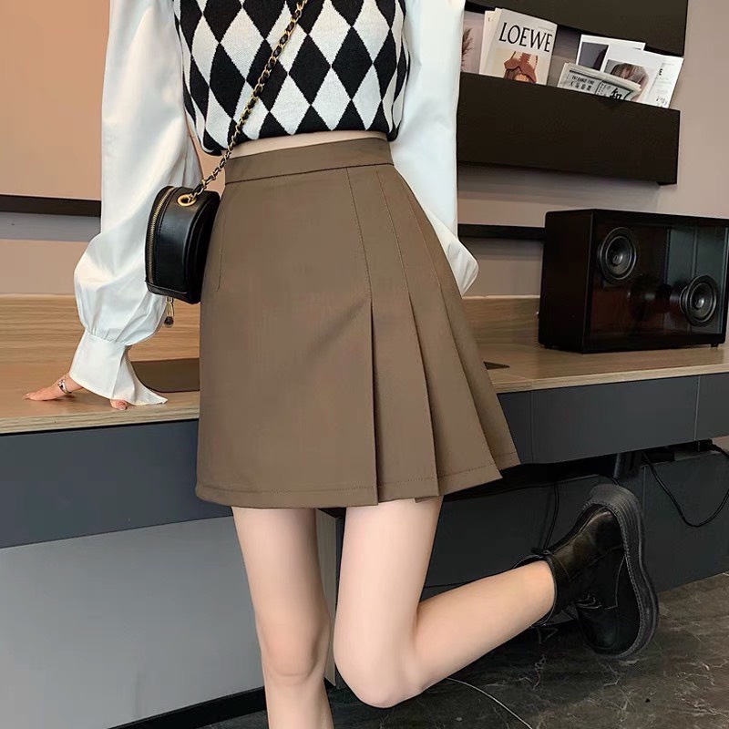 Chân váy ngắn xếp ly có Quần trong dáng tennis chữ A xòe màu đen nâu Chân Váy chữ a nữ xinh hàn mặc đi học làm công sở