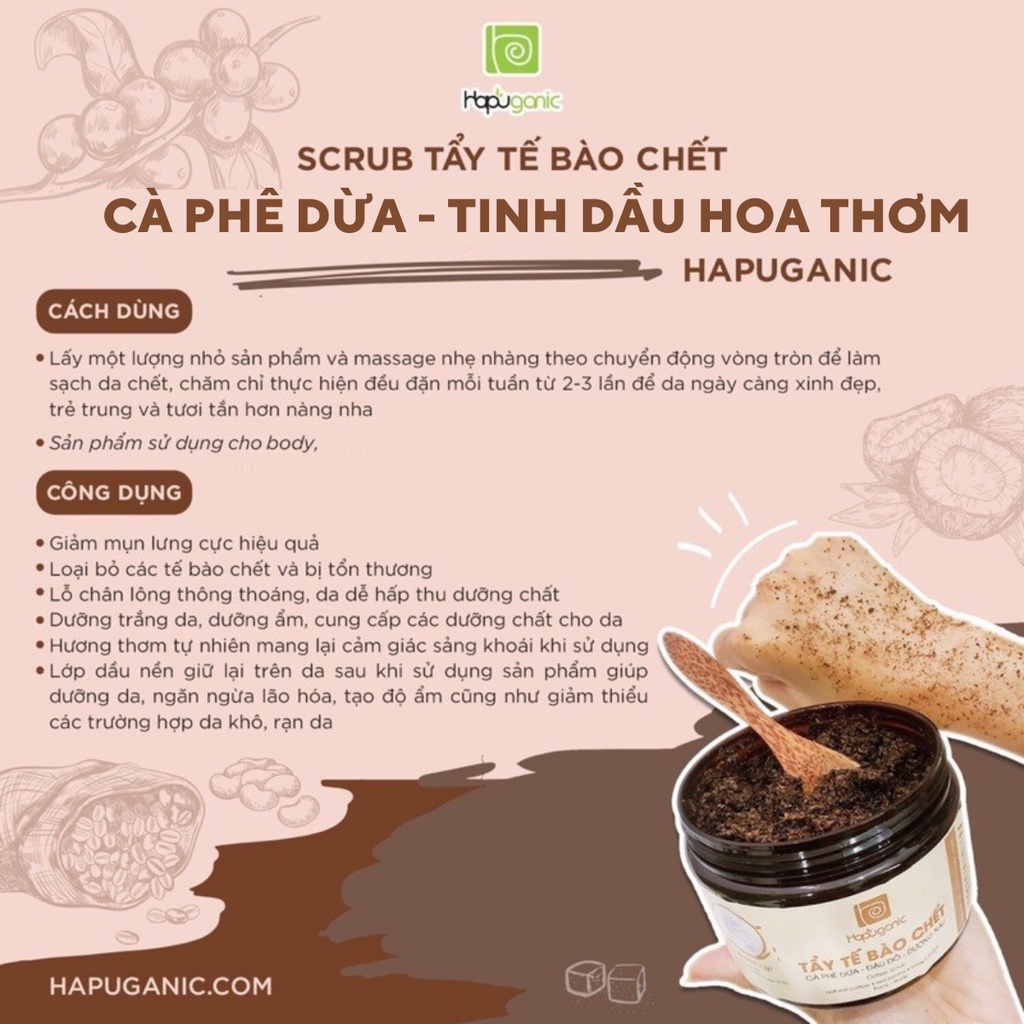 BODY SCRUB - TẨY TẾ BÀO CHẾT CAFE DỪA HAPUGANIC HANDMADE 200Gr