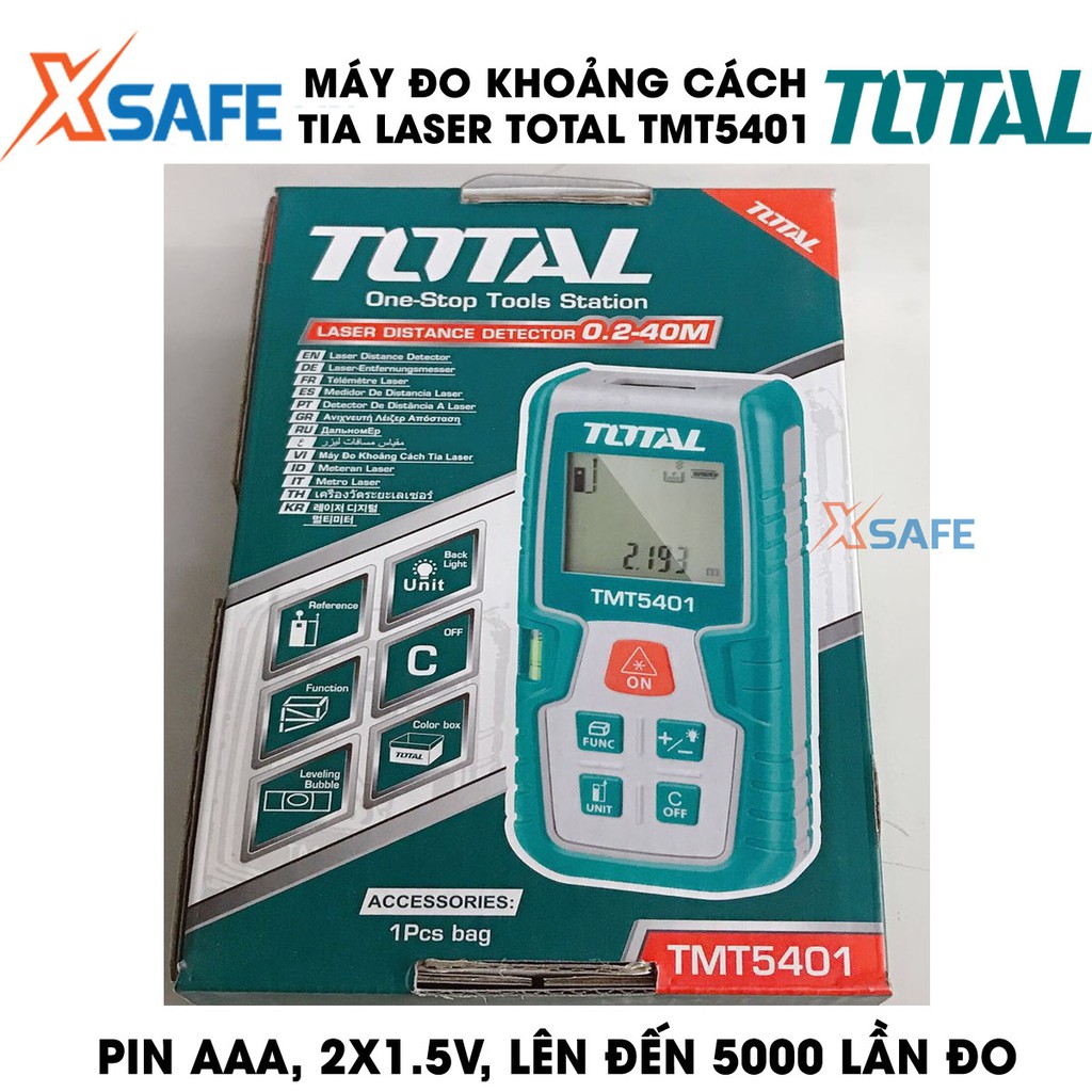 Máy đo khoảng cách tia Laser TOTAL TMT5401 Thiết bị đo khoảng cách tia Laser cầm tay phạm vi 0.2-40m - Chính hãng