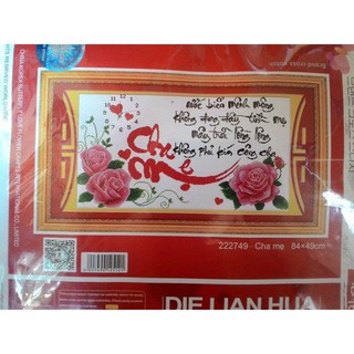 Tranh thêu chữ thập đồng hồ cha mẹ -84x49cm