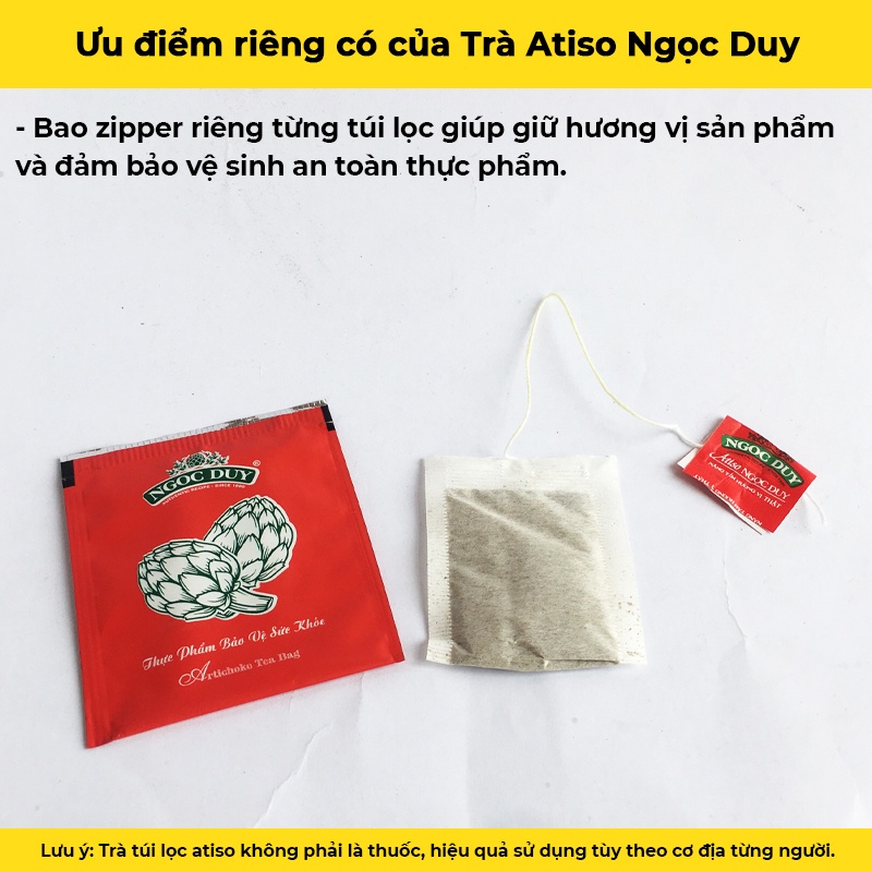 Trà túi lọc atiso Đà Lạt sao vàng Ngọc Duy, hộp 50 túi lọc đặc sản làm quà hỗ trợ thanh lọc cơ thể